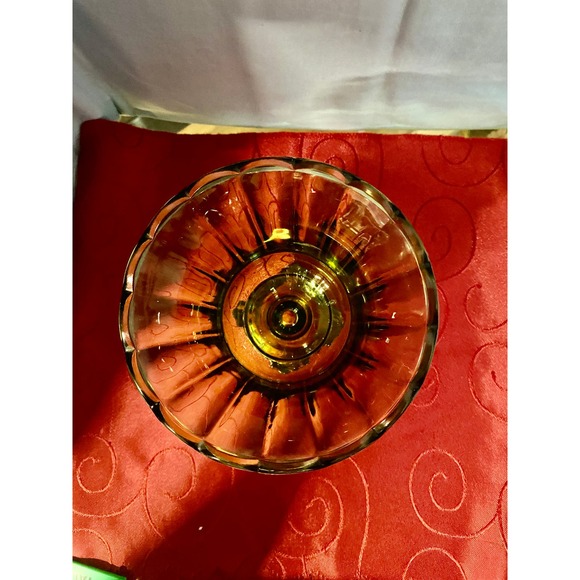 Vtg Indiana Glass Green Square Footed Pressed Glass Compote - Picture 5 of 5